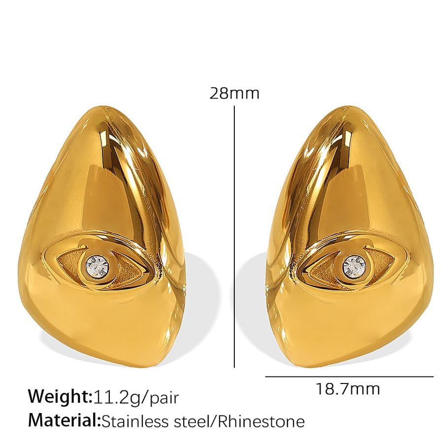 1 Pair Classic Series Daily Eye Titanium Steel 18K Gold Color Plated Rhinestone Women's Stud Earrings Picture2