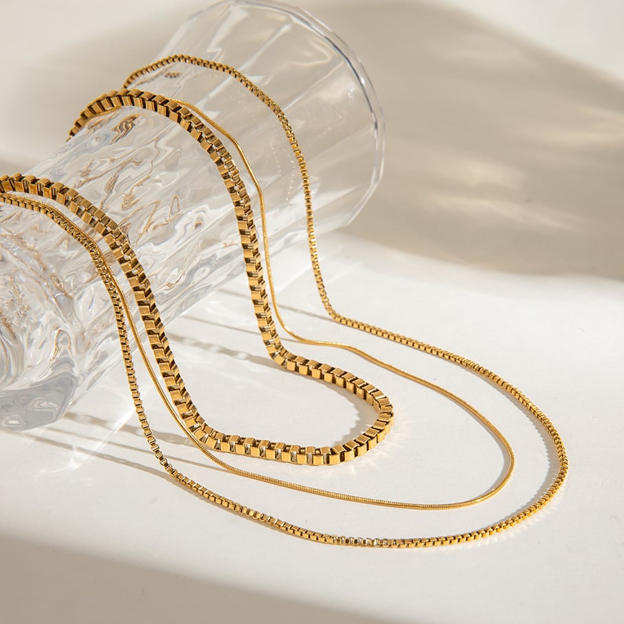 1 Stück Simple Series Tägliche ringförmige Edelstahl-Mehrfachkette für Damen, 18 Karat vergoldet 