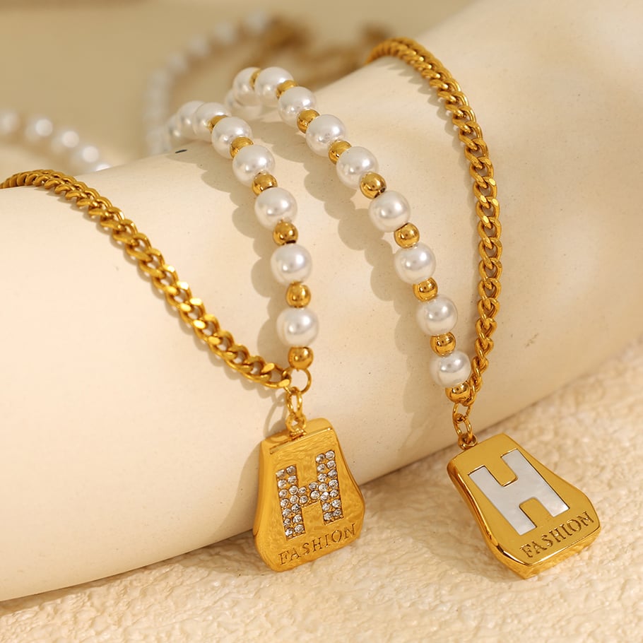 1 Piece Simple Series Classic Beads Titanium Steel 18K Gold Color Plated Artificial Pearl Women's Pendant Necklaces 