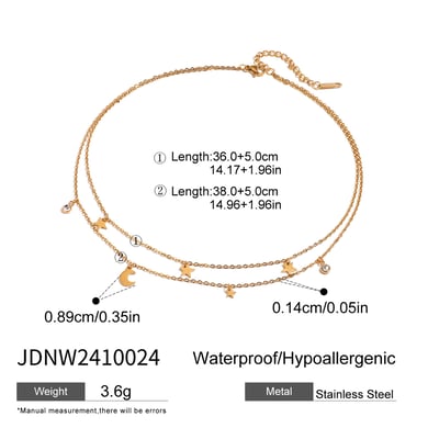 1 Piece Simple Series Elegant Sun/Moon Stainless Steel 18K Gold Plated Rhinestone Women Layered Necklaces h5 Picture2