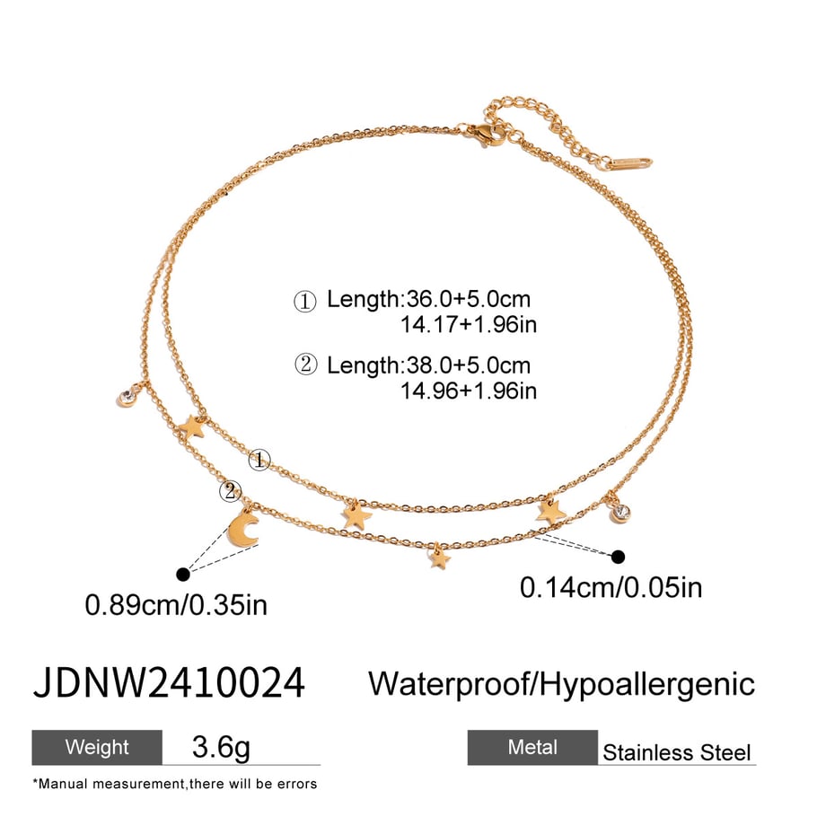 1 Piece Simple Series Elegant Sun/Moon Stainless Steel 18K Gold Plated Rhinestone Women Layered Necklaces Picture2