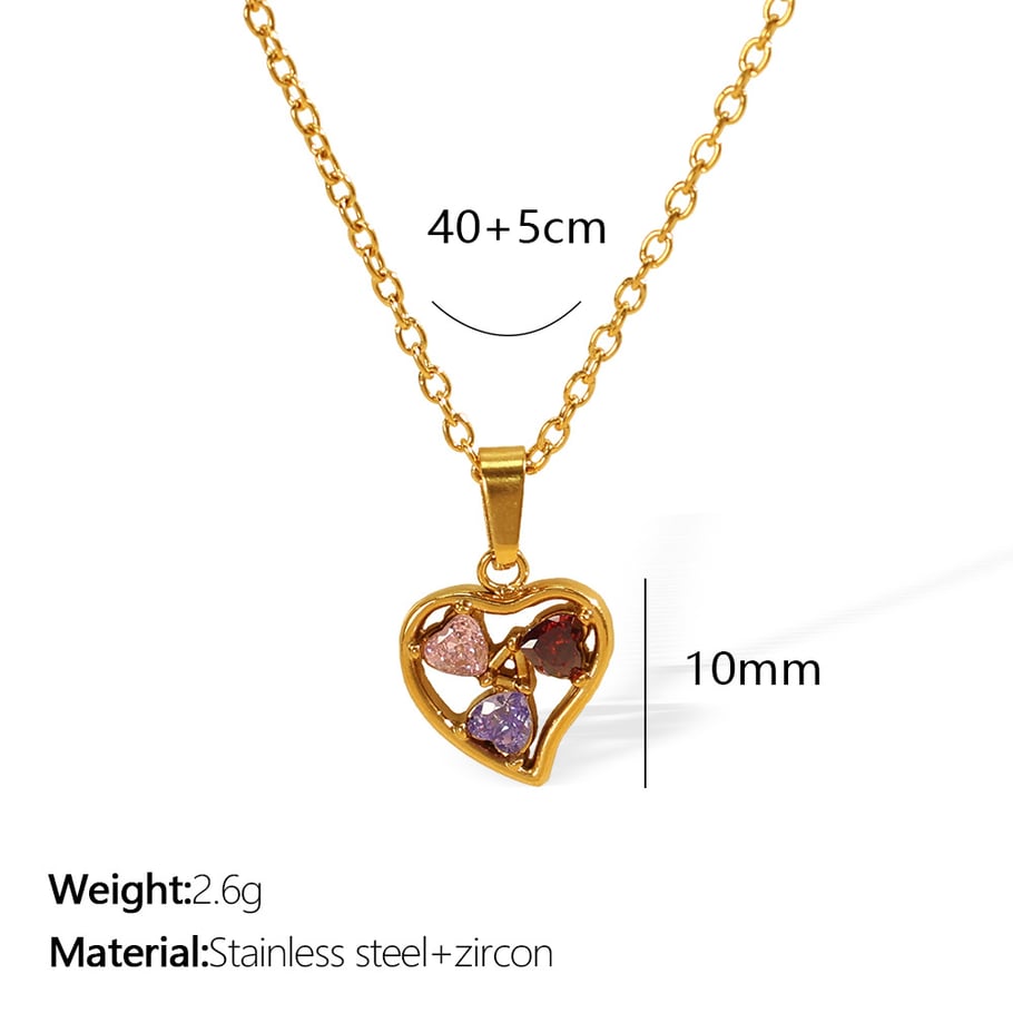 1 Piece Luxurious Series Trendy Heart Titanium Steel 18K Gold Color Plated Rhinestone Women's Pendant Necklaces Picture2