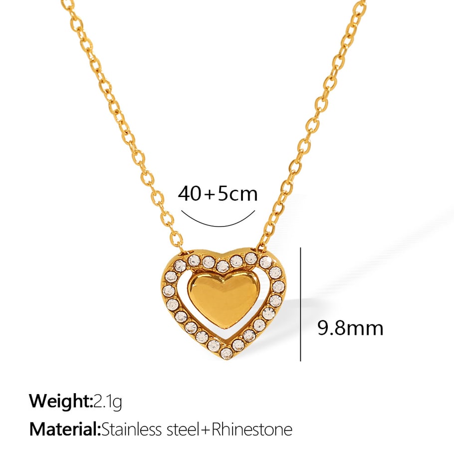 1 Piece Romantic Series Fashionable Heart Titanium Steel 18K Gold Color Plated Rhinestone Women's Pendant Necklaces Picture2