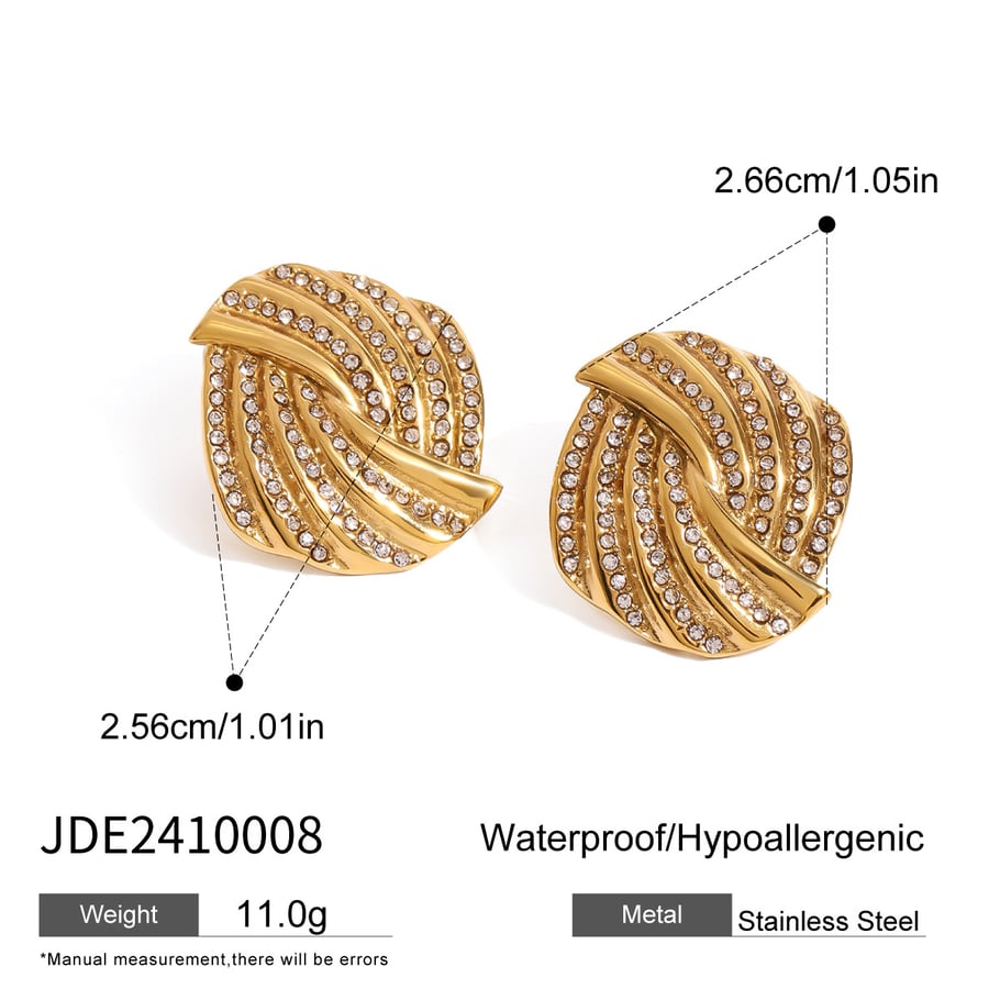 1 Pair Simple Series Daily quadrilateral Stainless Steel 18K Gold Plated Rhinestone Women Stud Earrings Picture2