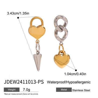 1 Pair Fashionable Series Classic Love Heart Shape Stainless Steel Gold And Silver Mixed Color Women's Drop Earrings h5 Picture2