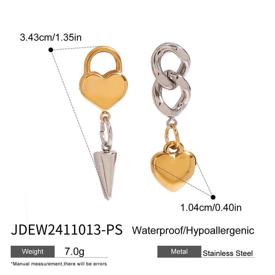 1 Pair Fashionable Series Classic Love Heart Shape Stainless Steel Gold And Silver Mixed Color Women's Drop Earrings Picture2