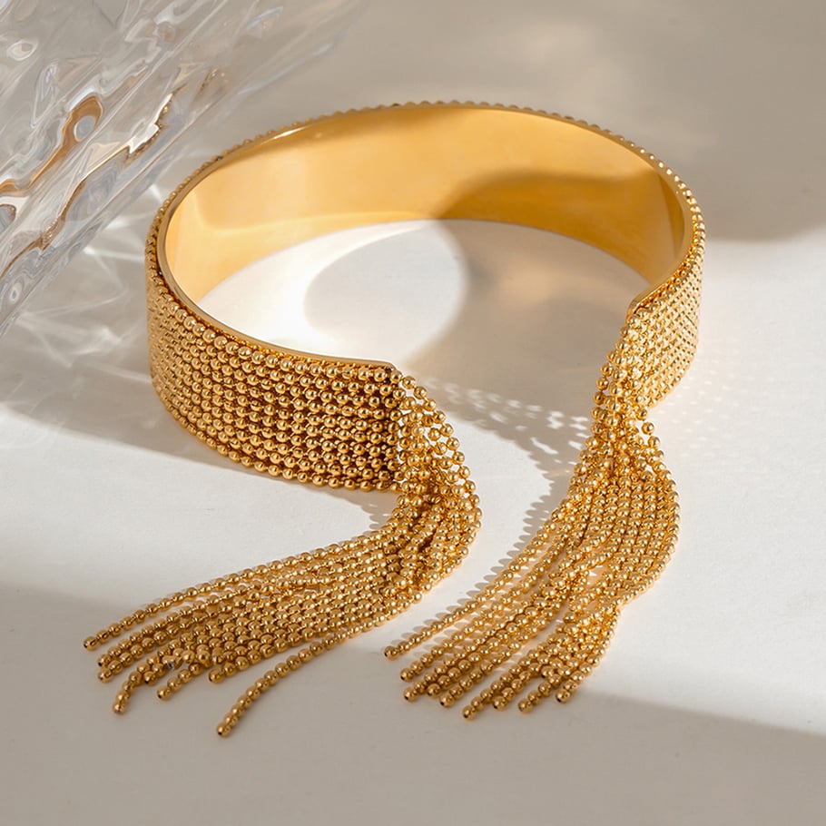 1 Piece Luxurious Series Daily Tassel Stainless Steel 18K Gold Plated Women Bangles 