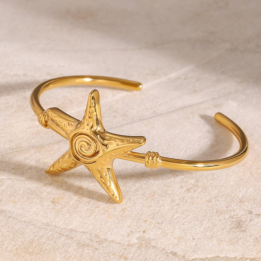 1 Piece Classic Series Natural Star Stainless Steel 18K Gold Plated Women Bangles 