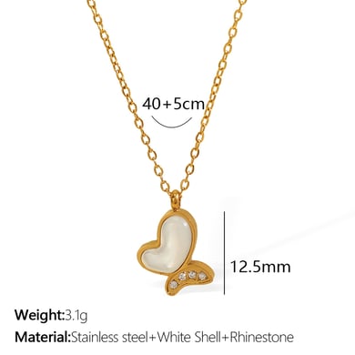 1 Piece Classic Series Natural Butterfly Titanium Steel 18K Gold Color Plated Shell Women's Pendant Necklaces h5 Picture2