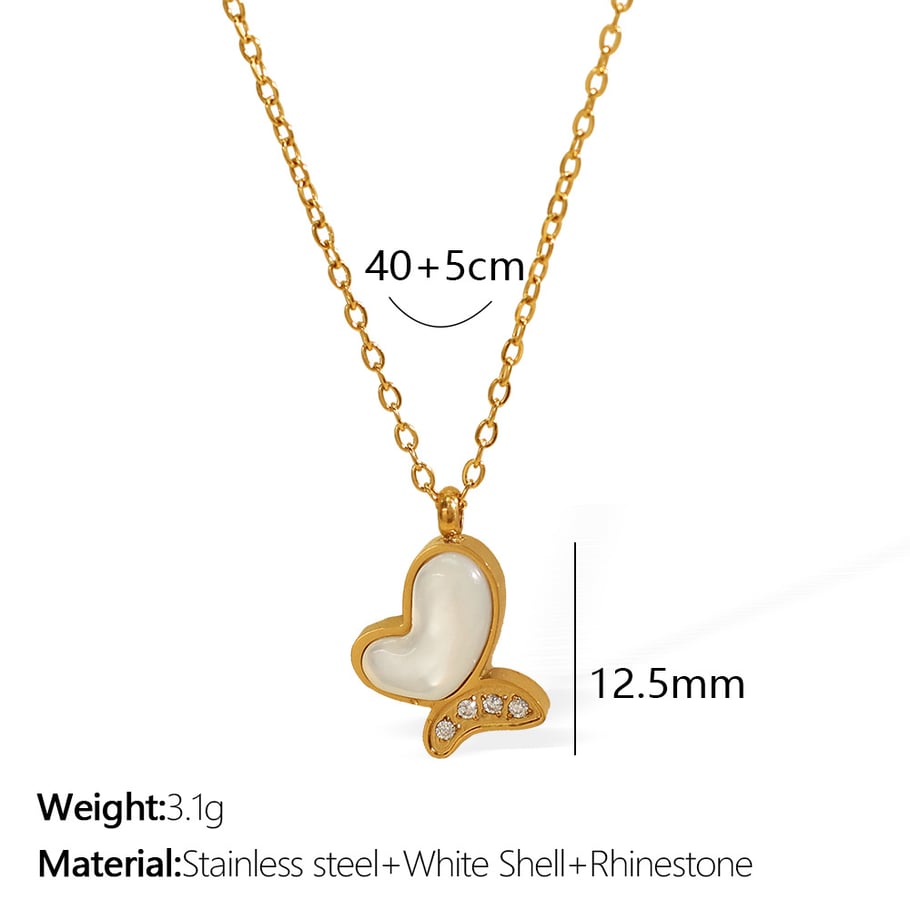 1 Piece Classic Series Natural Butterfly Titanium Steel 18K Gold Color Plated Shell Women's Pendant Necklaces Picture2