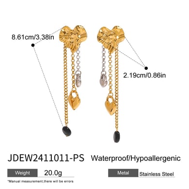 1 Pair Trendy Series Retro Heart Shape Tassels Stainless Steel Gold And Silver Mixed Color Women's Drop Earrings h5 Picture2