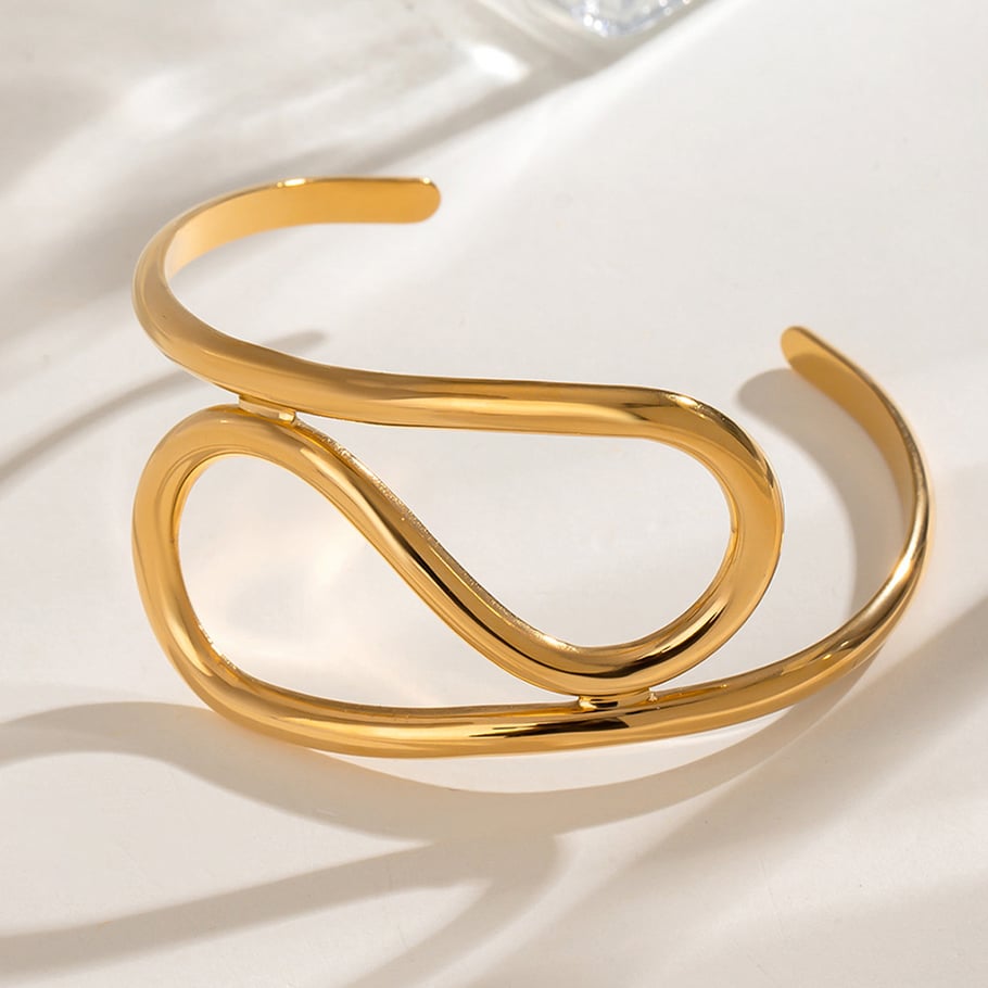 1 Piece Simple Series Simple Annular Stainless Steel 18K Gold Plated Women Bangles 