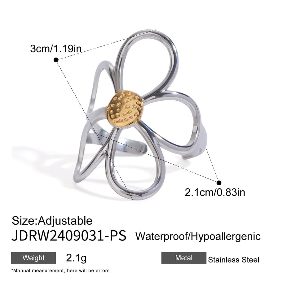 1 Pair Simple Series Retro Flower Stainless Steel 18K Gold Plated Women Adjustable Rings Picture2