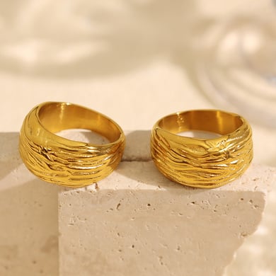 1 Paar Simple Series Retro Strip Titanstahl 18 Karat vergoldet Damen Einzelringe h5 Bild2