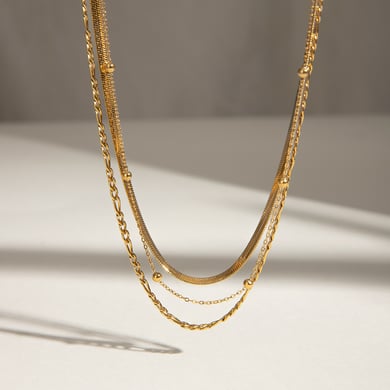 1 Stück Simple Series Klassische ringförmige Edelstahl-Mehrfachkette für Damen, 18 Karat vergoldet h5 