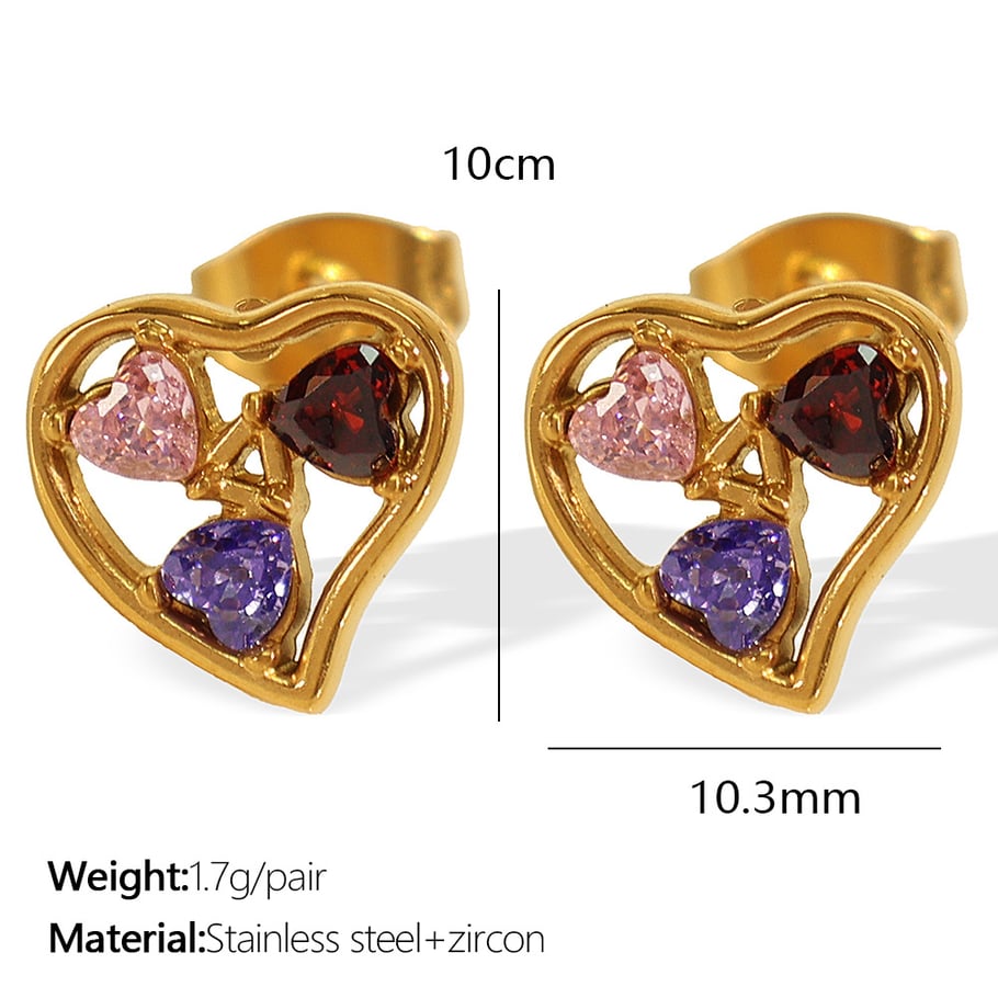 1 Pair Classic Series Trendy Heart Titanium Steel 18K Gold Color Plated Zircon Women's Stud Earrings Picture2