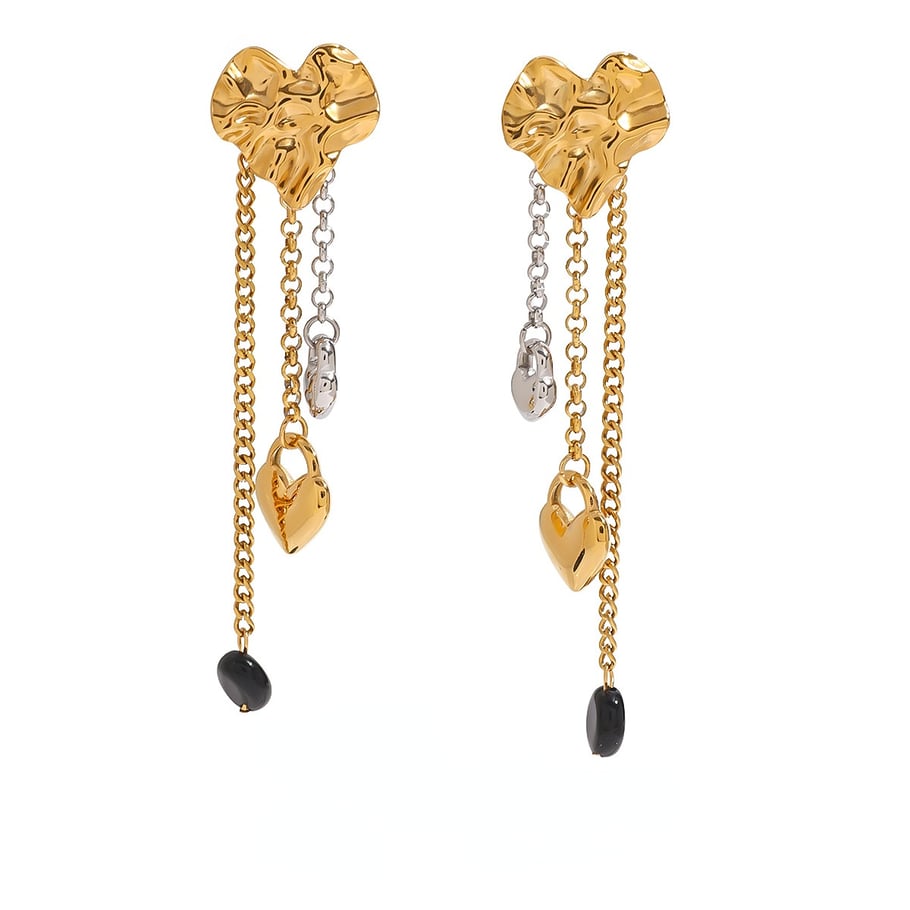 1 Pair Trendy Series Retro Heart Shape Tassels Stainless Steel Gold And Silver Mixed Color Women's Drop Earrings 