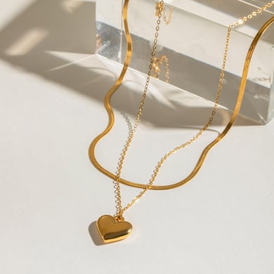 1 Stück Simple Series Simple Heart Edelstahl 18 Karat vergoldet Damen-Mehrfachketten h5 