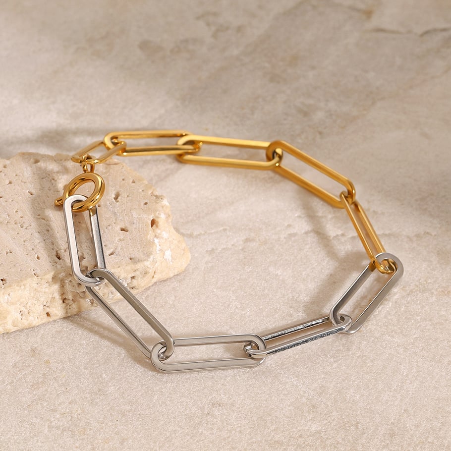 1 Piece Simple Series Daily line Stainless Steel 18K Gold Plated Women Chain Bracelets 