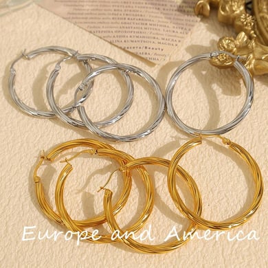 1 pair classic series elegant daily geometric titanium steel  gold color plated women's hoop earrings h5 Picture2