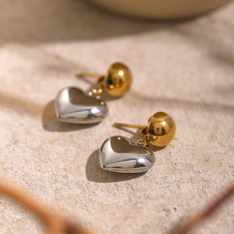 18k gold stainless steel front and back hemispherical love earrings ins unique design gold and silver color matching hemispherical love earrings Picture2