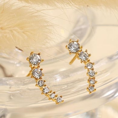 1 Pair Luxurious Series Daily Geometric Titanium Steel 18K Gold Color Plated Rhinestone Women's Stud Earrings h5 