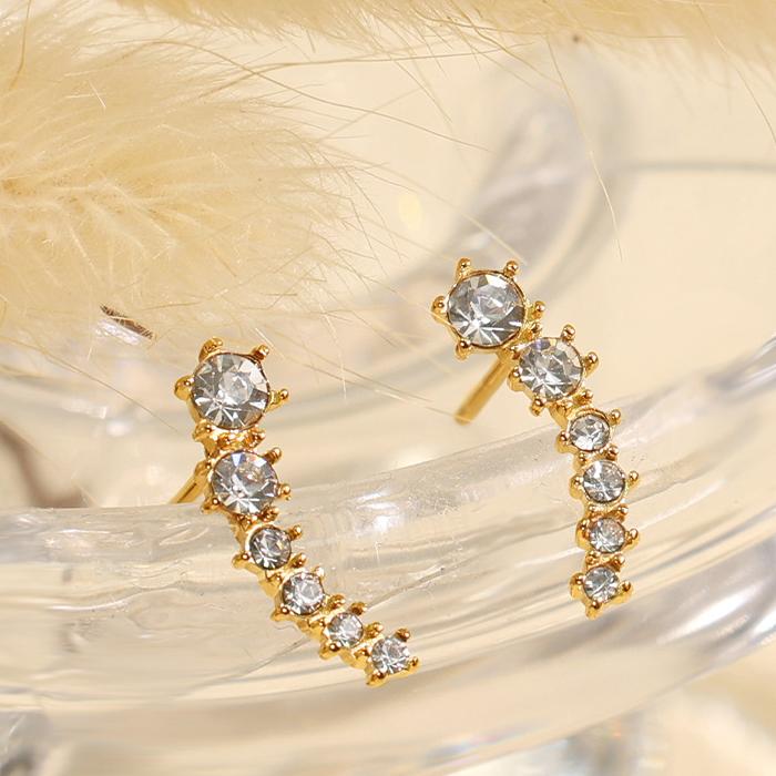 1 Pair Luxurious Series Daily Geometric Titanium Steel 18K Gold Color Plated Rhinestone Women's Stud Earrings 