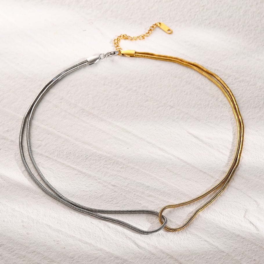 18k gold stainless steel gold and silver color matching flat snake bone chain necklace ins cold style unique design titanium steel necklace 