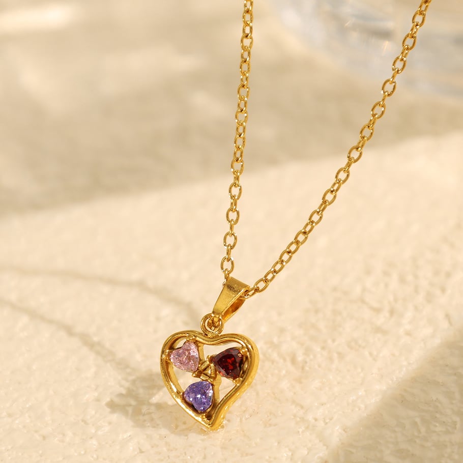 1 Piece Luxurious Series Trendy Heart Titanium Steel 18K Gold Color Plated Rhinestone Women's Pendant Necklaces 