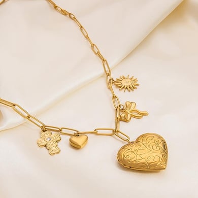 1 Piece Romantic Series Retro Glossy Heart Stainless Steel 18K Gold Color Plated Women's Pendant Necklaces h5 
