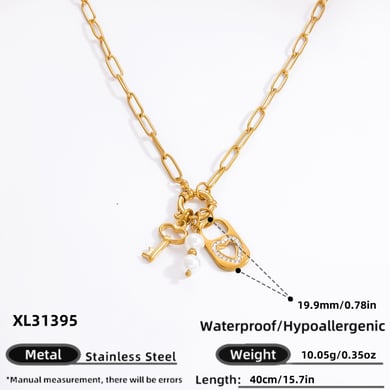 1 Piece Classic Series Retro Lock And Key Stainless Steel 18K Gold Color Plated Rhinestone Women's Pendant Necklaces h5 Picture2