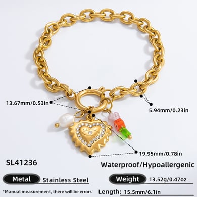 1 Stück Classic Series Daily Heart Edelstahl 18 Karat vergoldet Strass Damen Charm Armbänder h5 Bild2