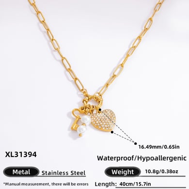 1 Piece Classic Series Daily Heart Stainless Steel 18K Gold Color Plated Rhinestone Women's Pendant Necklaces h5 Picture2