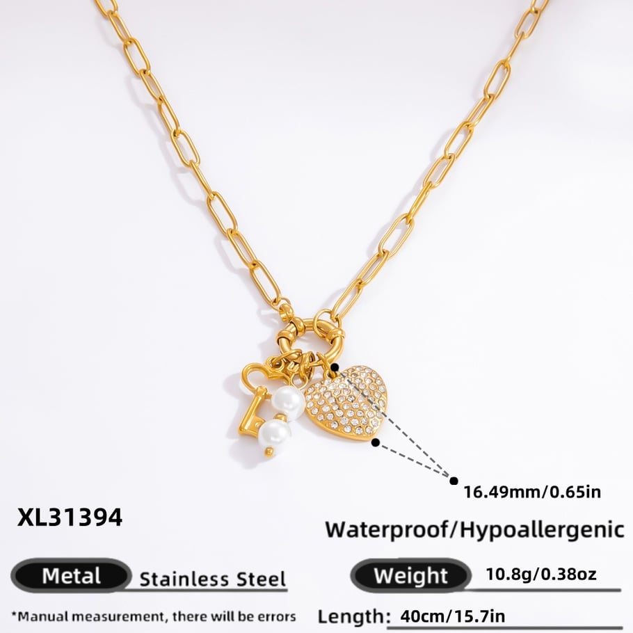 1 Piece Classic Series Daily Heart Stainless Steel 18K Gold Color Plated Rhinestone Women's Pendant Necklaces Picture2