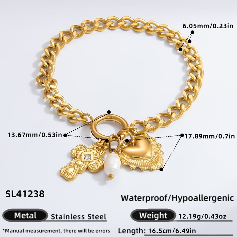 1 Stück Classic Series Daily Heart Edelstahl 18 Karat vergoldet Strass Damen Charm Armbänder Bild2