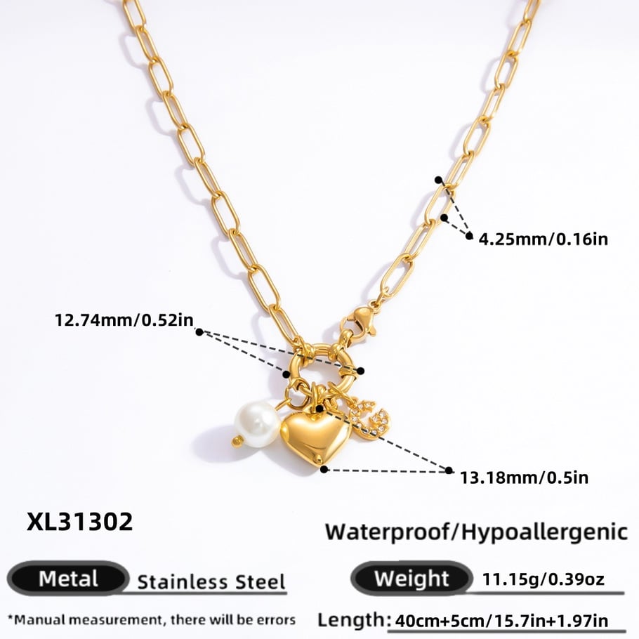 1 Stück Classic Series Daily Heart Edelstahl 18 Karat vergoldete Kunstperle Damen-Halsketten Bild2