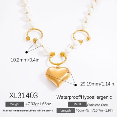 1 Piece Luxurious Series Sweet Heart Stainless Steel 18K Gold Color Plated Artificial Pearl Women's Pendant Necklaces h5 Picture2