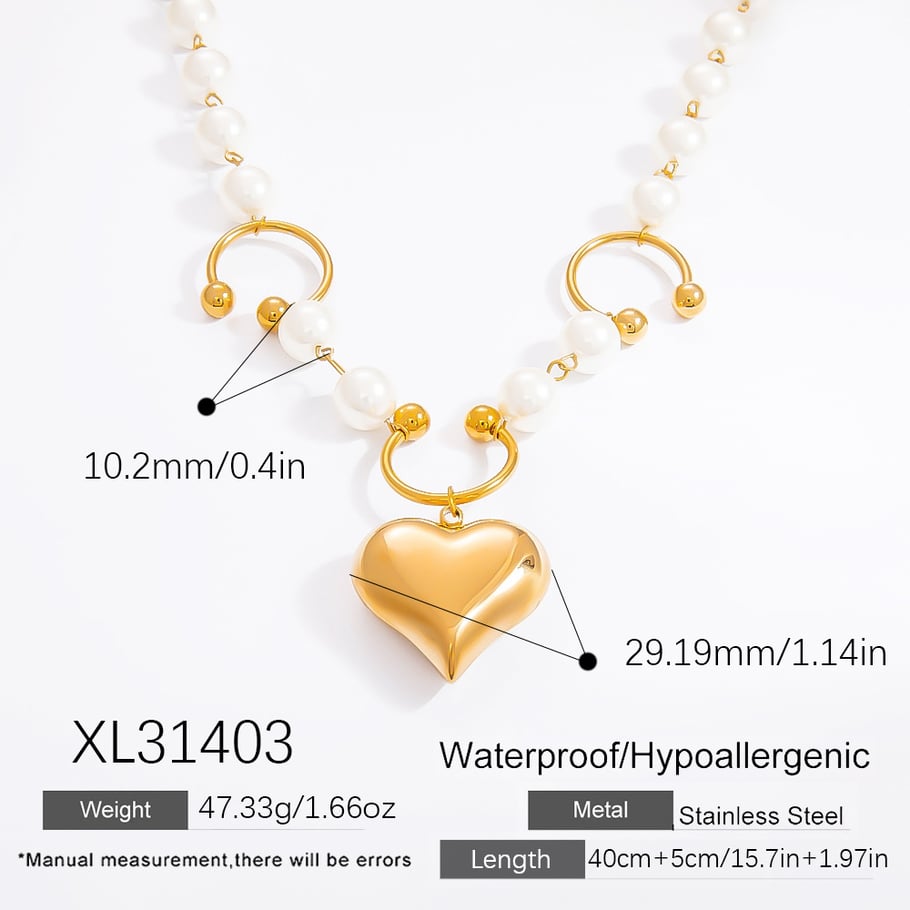 1 Piece Luxurious Series Sweet Heart Stainless Steel 18K Gold Color Plated Artificial Pearl Women's Pendant Necklaces Picture2