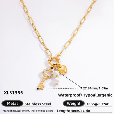 1 Piece Luxurious Series Simple Lock Stainless Steel 18K Gold Color Plated Artificial Pearl Women's Pendant Necklaces h5 Picture2