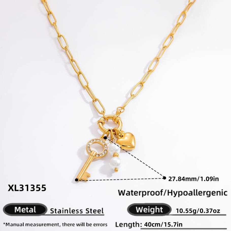 1 Piece Luxurious Series Simple Lock Stainless Steel 18K Gold Color Plated Artificial Pearl Women's Pendant Necklaces Picture2