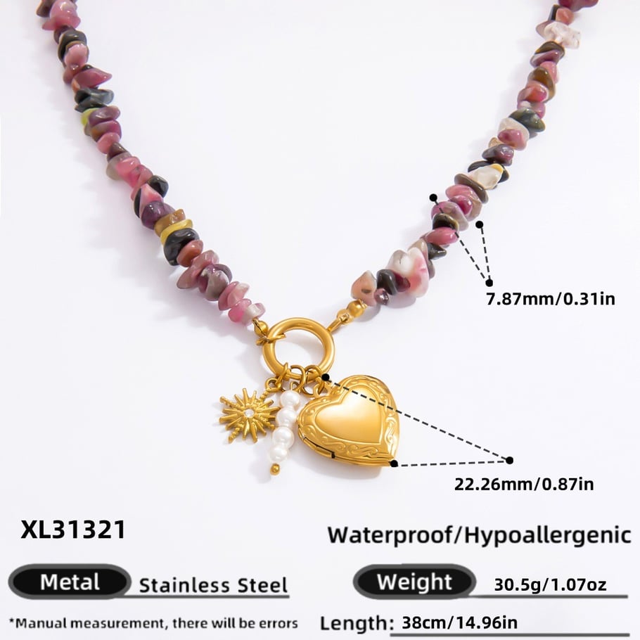 1 Piece Romantic Series Heart Stainless Steel 18K Gold Color Plated Natural Stone Women's Pendant Necklaces Picture2