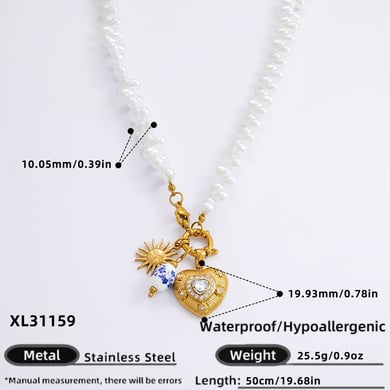1 Piece Romantic Series Retro Heart Stainless Steel 18K Gold Color Plated Rhinestone Women's Pendant Necklaces h5 Picture2