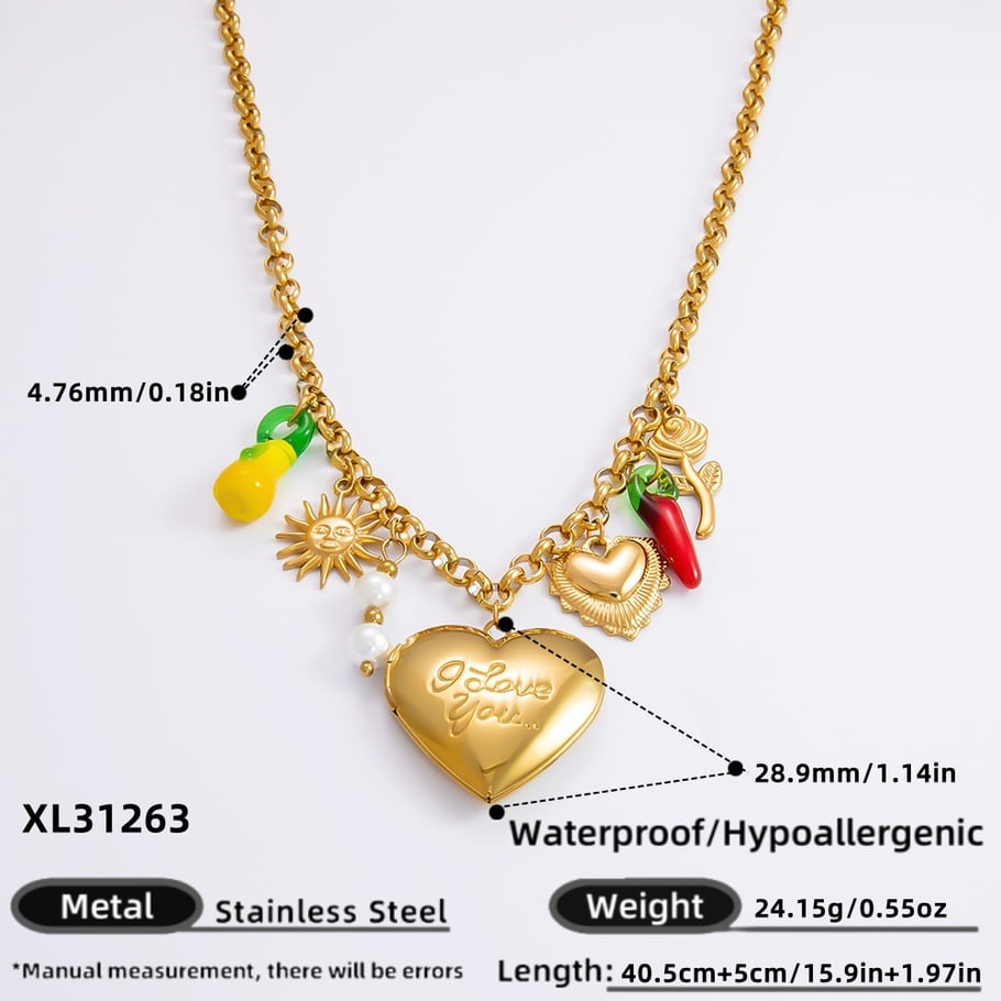 1 Stück Romantische Serie Tägliches Herz Edelstahl 18 Karat vergoldetes Glas Damen Anhänger Halsketten Bild2