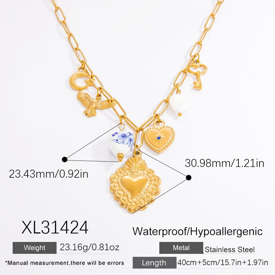 1 Stück Romantische Serie Elegante Herz Edelstahl 18 Karat vergoldet Kunstperle Frauen Anhänger Halsketten Bild2