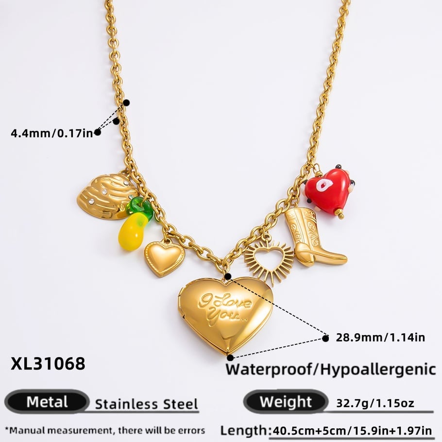 1 Piece Romantic Series Daily Heart Stainless Steel 18K Gold Color Plated Glass Women's Pendant Necklaces Picture2