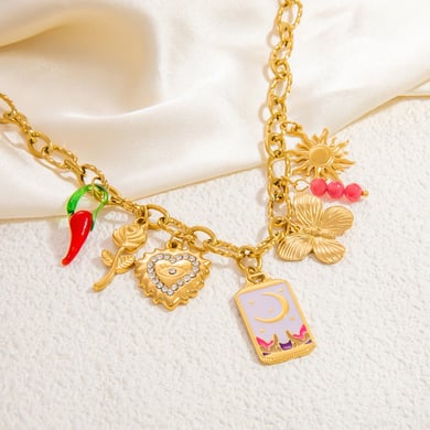 1 Piece Romantic Series Elegant Heart Stainless Steel 18K Gold Color Plated Glass Women's Pendant Necklaces h5 