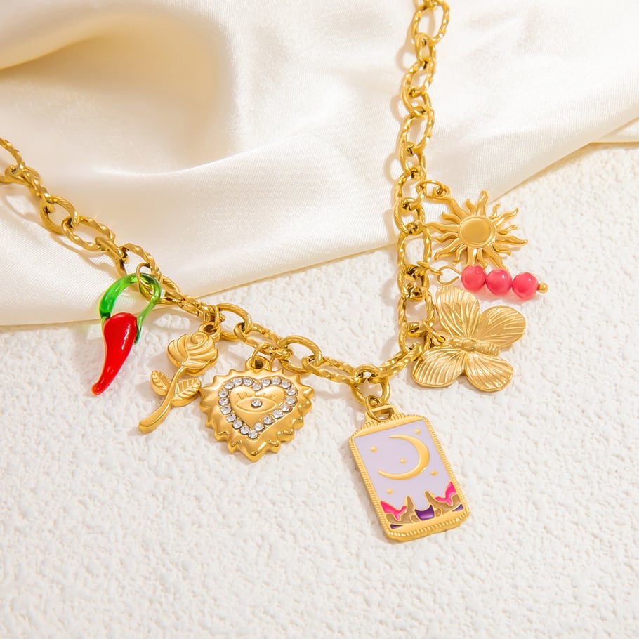 1 Piece Romantic Series Elegant Heart Stainless Steel 18K Gold Color Plated Glass Women's Pendant Necklaces 
