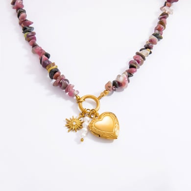 1 Piece Romantic Series Heart Stainless Steel 18K Gold Color Plated Natural Stone Women's Pendant Necklaces h5 