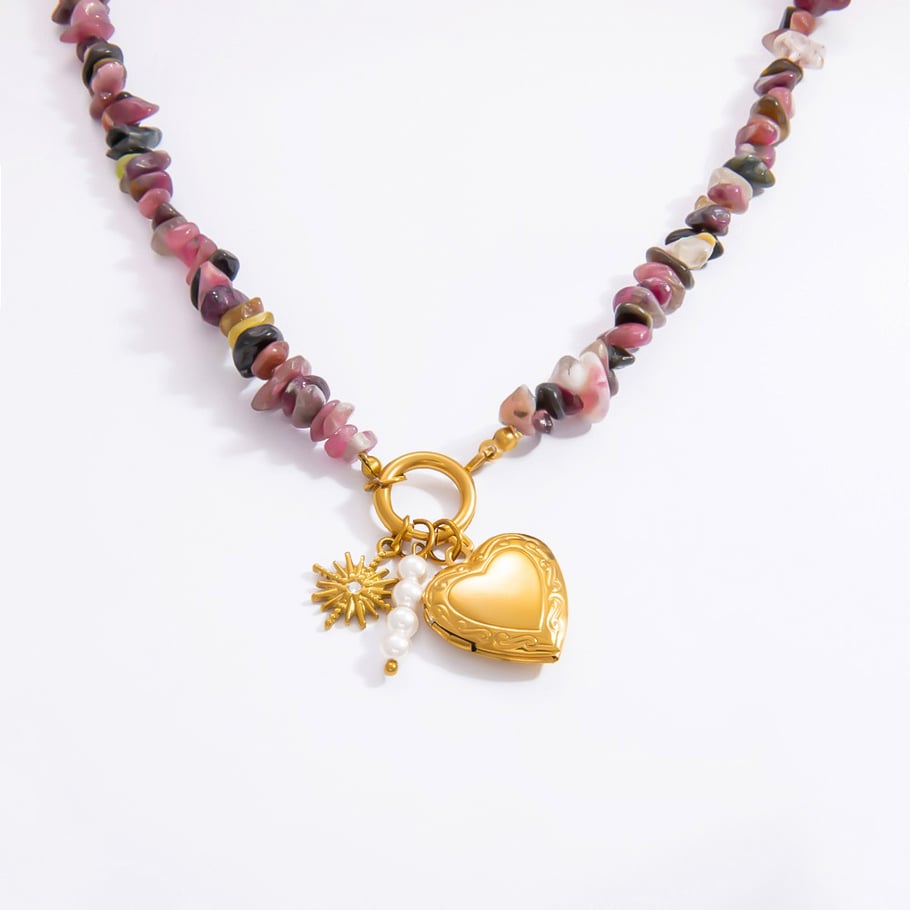 1 Piece Romantic Series Heart Stainless Steel 18K Gold Color Plated Natural Stone Women's Pendant Necklaces 