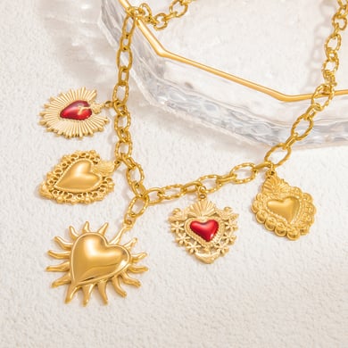 1 Piece Luxurious Series Retro Heart Stainless Steel 18K Gold Color Plated Women's Pendant Necklaces h5 